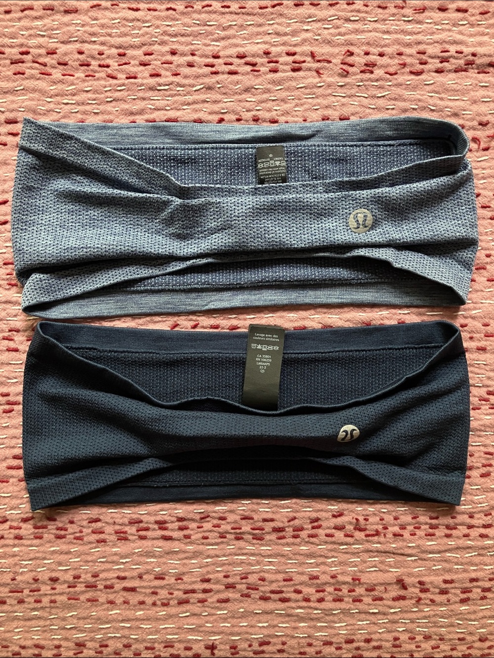 Lululemon Metal Tech Headbands 2 used headbands navy and blue
